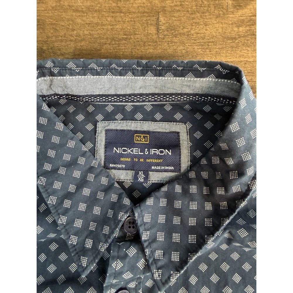 Nickel And Iron, Blue Geometric Print, Button Up Shirt, Young Mens, Size XL